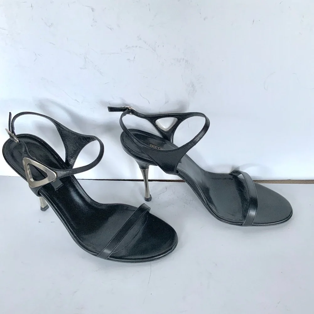 Sergio Rossi black  silver stiletto sandals heels 37.5